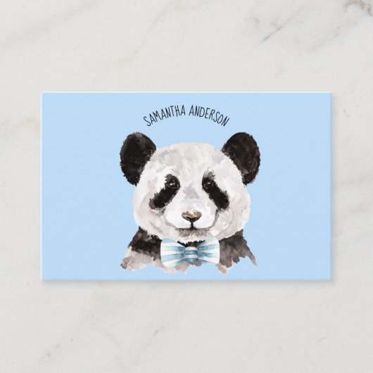 Moderne Waterverf Panda met naam en pastblauw Visitekaartje (Voorkant)