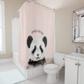 Moderne Waterverf Panda met naam en pastelroze Douchegordijn (In situ)