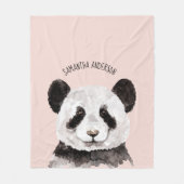 Moderne Waterverf Panda met naam en pastelroze Fleece Deken (Voorkant)
