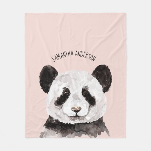 Moderne Waterverf Panda met naam en pastelroze Fleece Deken (Voorkant)