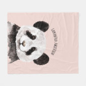 Moderne Waterverf Panda met naam en pastelroze Fleece Deken (Voorkant (Horizontaal))