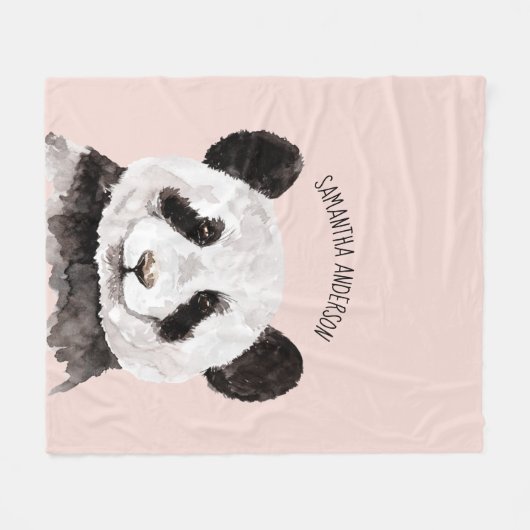 Moderne Waterverf Panda met naam en pastelroze Fleece Deken (Voorkant (Horizontaal))