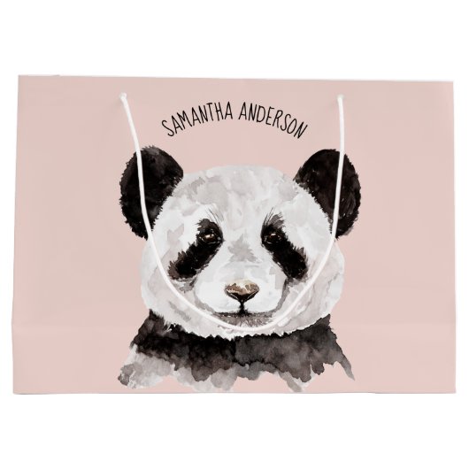 Moderne Waterverf Panda met naam en pastelroze Groot Cadeauzakje (Achterkant)