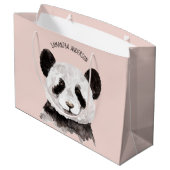 Moderne Waterverf Panda met naam en pastelroze Groot Cadeauzakje (Achterkant Gekanteld)