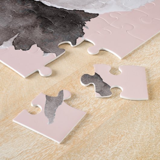 Moderne Waterverf Panda met naam en pastelroze Legpuzzel (Zijkant)