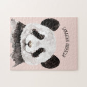 Moderne Waterverf Panda met naam en pastelroze Legpuzzel (Horizontaal)