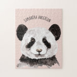 Moderne Waterverf Panda met naam en pastelroze Legpuzzel<br><div class="desc">Moderne Waterverf Panda met naam en pastelroze</div>