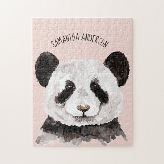 Moderne Waterverf Panda met naam en pastelroze Legpuzzel (Verticaal)