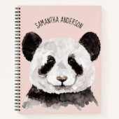 Moderne Waterverf Panda met naam en pastelroze Notitieboek (Voorkant)