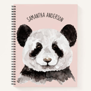 Moderne Waterverf Panda met naam en pastelroze Notitieboek