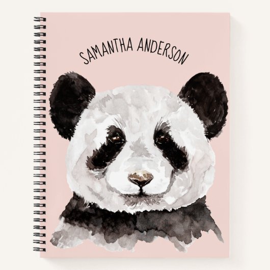 Moderne Waterverf Panda met naam en pastelroze Notitieboek (Voorkant)