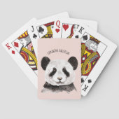 Moderne Waterverf Panda met naam en pastelroze Pokerkaarten (Achterkant)