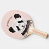 Moderne Waterverf Panda met naam en pastelroze Tafeltennisbatje (Zijkant)