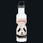 Moderne Waterverf Panda met naam en pastelroze Waterfles<br><div class="desc">Moderne Waterverf Panda met naam en pastelroze</div>