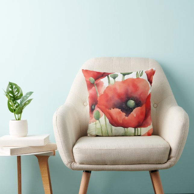 Moderne Waterverf papavers Kussen (Stoel)