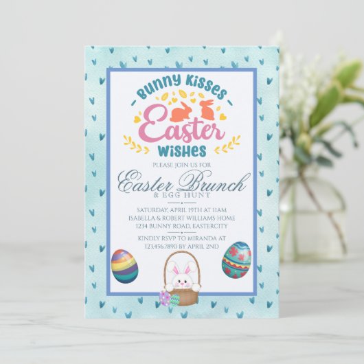 Moderne Waterverf Pasen Brunch Egg Hunt Kaart (Staand voorkant)