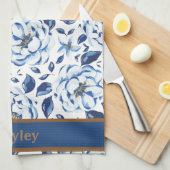 Moderne Waterverf Pastel Blauwe Bloemen Patroon Na Theedoek (Quarter Fold)