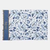 Moderne Waterverf Pastel Blauwe Bloemen Patroon Na Theedoek (Horizontaal)