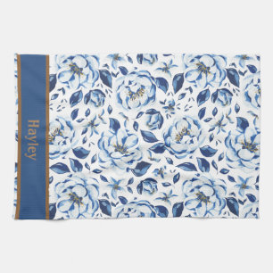 Moderne Waterverf Pastel Blauwe Bloemen Patroon Na Theedoek