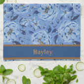 Moderne Waterverf Pastel Blue Flowers Patroonnaam Theedoek (Gevouwen)