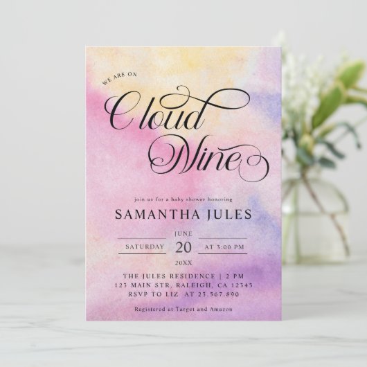 Moderne Waterverf Pastel Cloud Negen Baby shower Kaart (Staand voorkant)