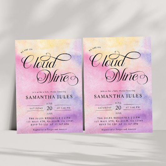 Moderne Waterverf Pastel Cloud Negen Baby shower Kaart