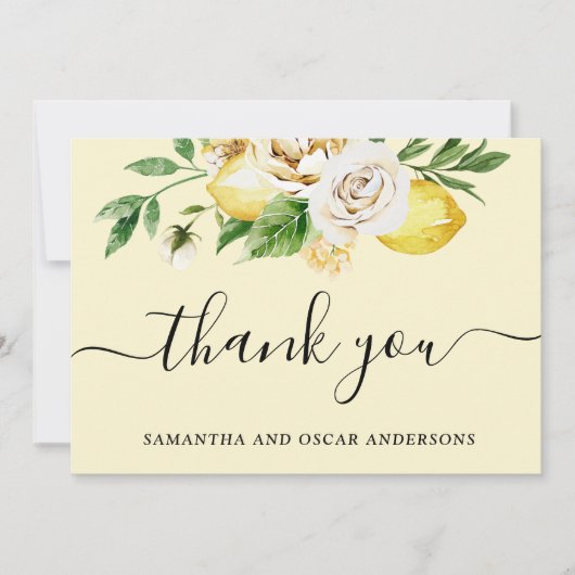 Moderne Waterverf Pastel Gele Lemons & Leaf Bedankkaart (Voorkant)
