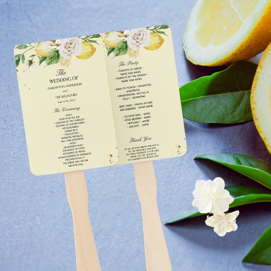 Moderne Waterverf Pastel Gele Lemons & Leaf Handwaaier