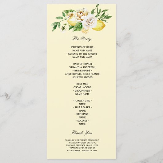 Moderne Waterverf Pastel Gele Lemons & Leaf Menu (Achterkant)