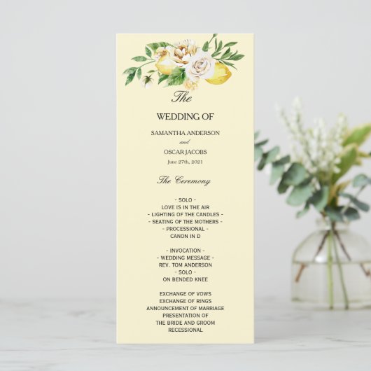 Moderne Waterverf Pastel Gele Lemons & Leaf Menu (Staand voorkant)