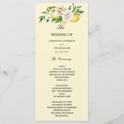 Moderne Waterverf Pastel Gele Lemons & Leaf Menu (Voorkant)