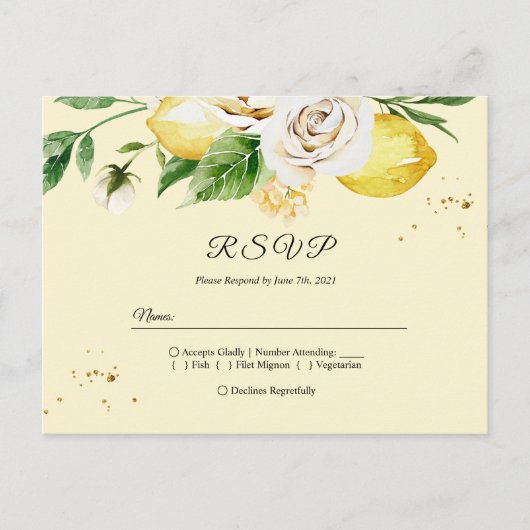 Moderne Waterverf Pastel Gele Lemons & Leaf Uitnodiging Briefkaart (Voorkant)