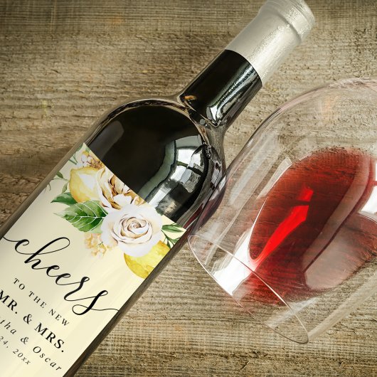 Moderne Waterverf Pastel Gele Lemons & Leaf Wijn Etiket