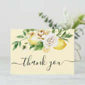 Moderne Waterverf pastelgele citroenen & bladtha Bedankkaart (Staand voorkant)