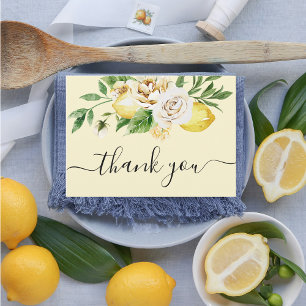 Moderne Waterverf pastelgele citroenen & bladtha Bedankkaart