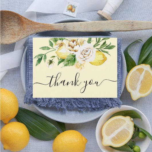 Moderne Waterverf pastelgele citroenen & bladtha Bedankkaart