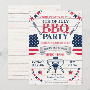 Moderne Waterverf Patriottische 4 juli BBQ Kaart