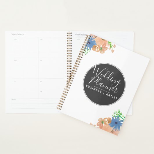 Moderne Waterverf peach en Blue Floral Wedding Planner (Display)