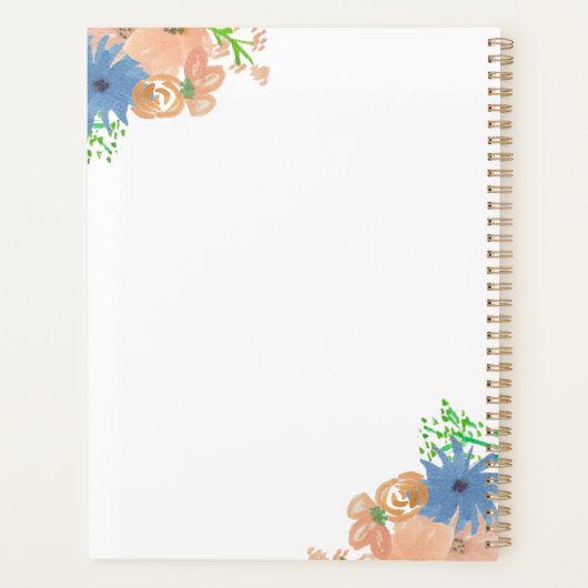 Moderne Waterverf peach en Blue Floral Wedding Planner (Achterkant)