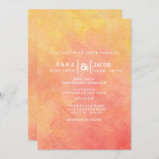 Moderne Waterverf Peach-Yellow Sunset Kaart (Voorkant / Achterkant)