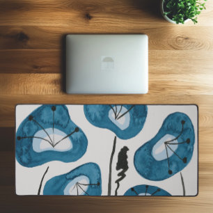 Moderne Waterverf Peacock Blue Poppies Stijlvol Bureaumat