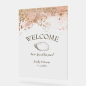 Moderne Waterverf Pearl Beach bruiloft welkom Acryl Bord (Hoek)