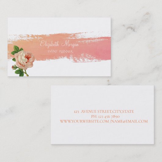 Moderne Waterverf penseelstreek, Roos Visitekaartje (Voorkant / Achterkant)