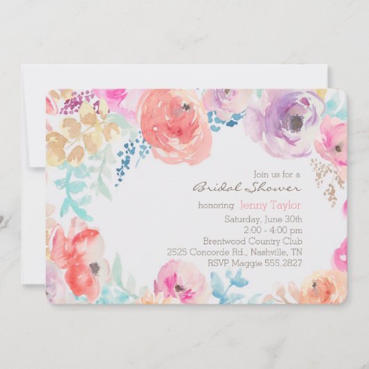 Moderne Waterverf Peonies Bridal Shower Kaart (Voorkant)