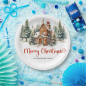 Moderne waterverf peperkoek huis in bos papieren bordje (Feest)