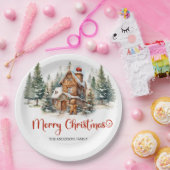 Moderne waterverf peperkoek huis in bos papieren bordje (Feest)