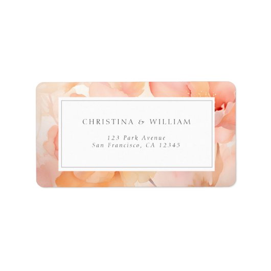 Moderne Waterverf Perzik Bloem Bruiloft Adres Etiket (Voorkant)