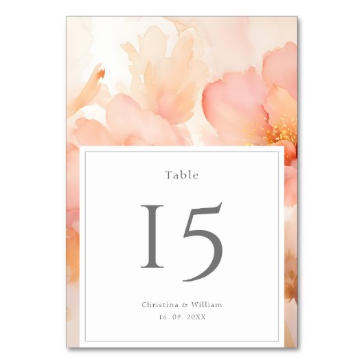 Moderne Waterverf Perzik Bloem Bruiloft Kaart (Achterkant)