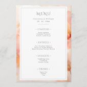 Moderne Waterverf Perzik Bloem Bruiloft Menu (Voorkant)