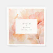 Moderne Waterverf Perzik Bloem Bruiloft Servet (Voorkant)